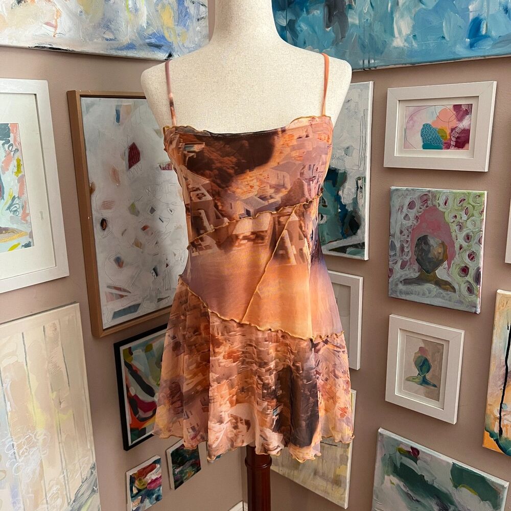Urban Outfitters y2k Sheer Mesh Mini Dress Fairy Grunge Indie Euro Summer Size M